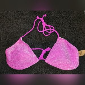 VS PINK Swim S Shimmer Triangle Bikini Top Dahlia Magenta